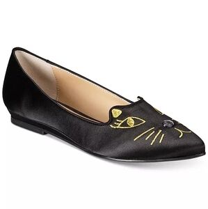 Black Cat Embroidered Flats Size 6.5